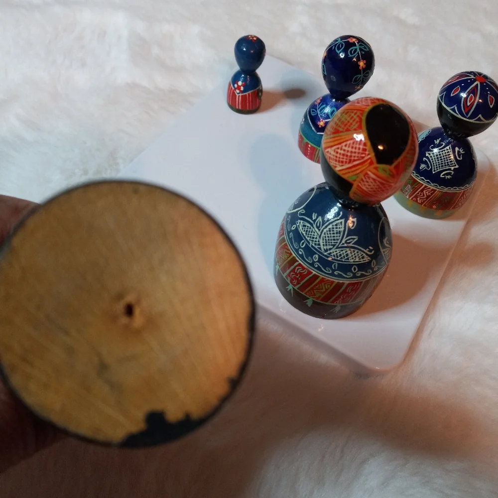 Vintage Doll Wood Turned Hand Painted Family